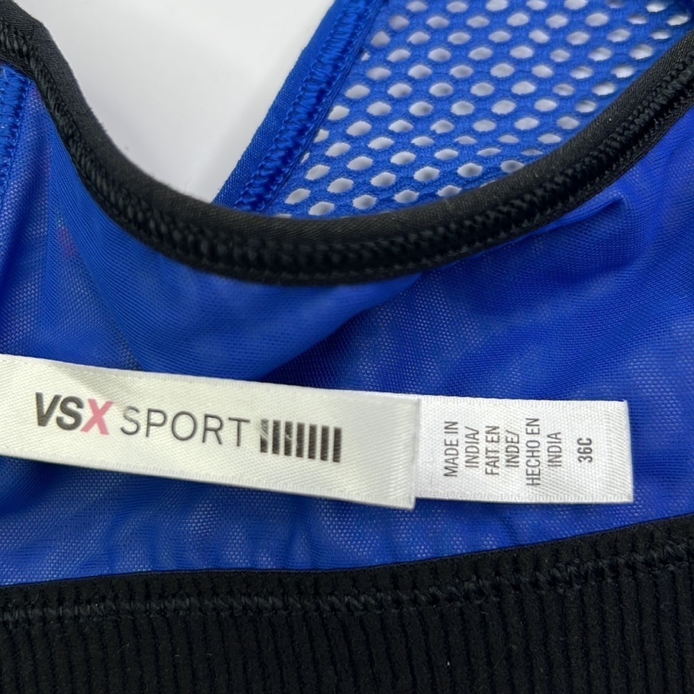 VICTORIA’S SECRET VSX SPORTS BRA BLUE MESH GEOMETRIC PRINT SZ 36C - Picture 9 of 9